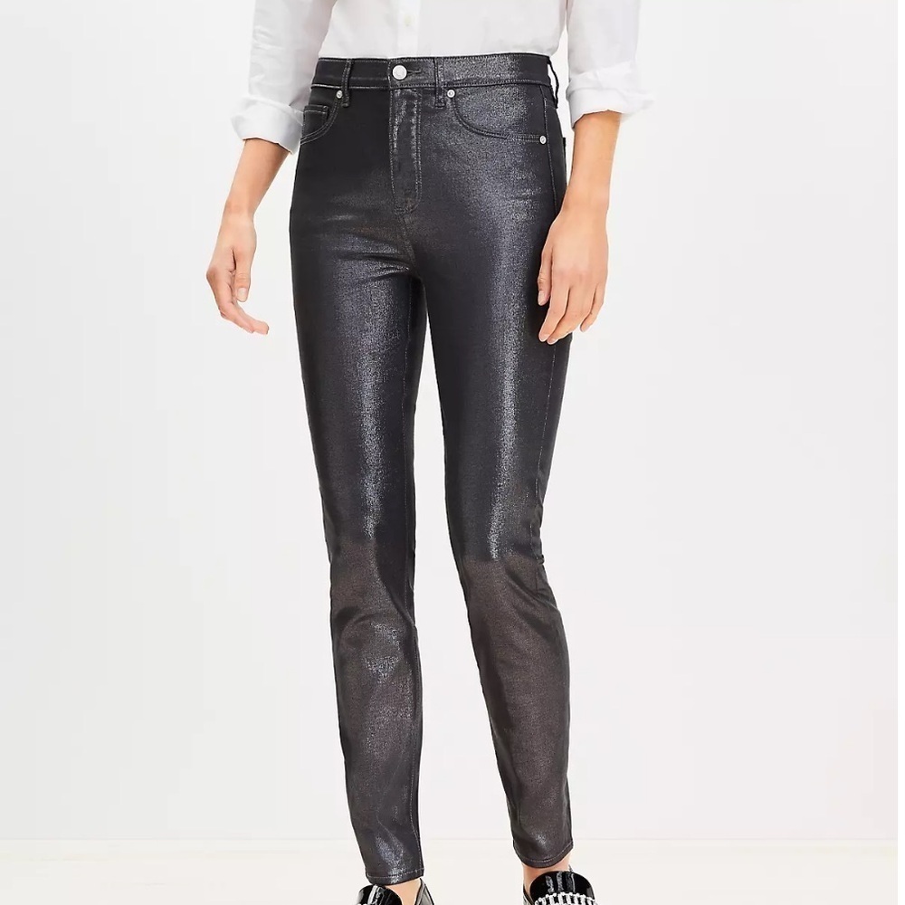 Loft High Rise Skinny Metallic Jeans Size 27/4 NWT